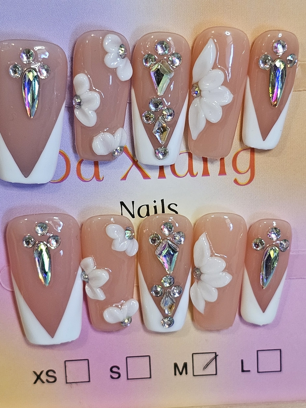 Nude Pink Floral Crystal Press-On Nails
